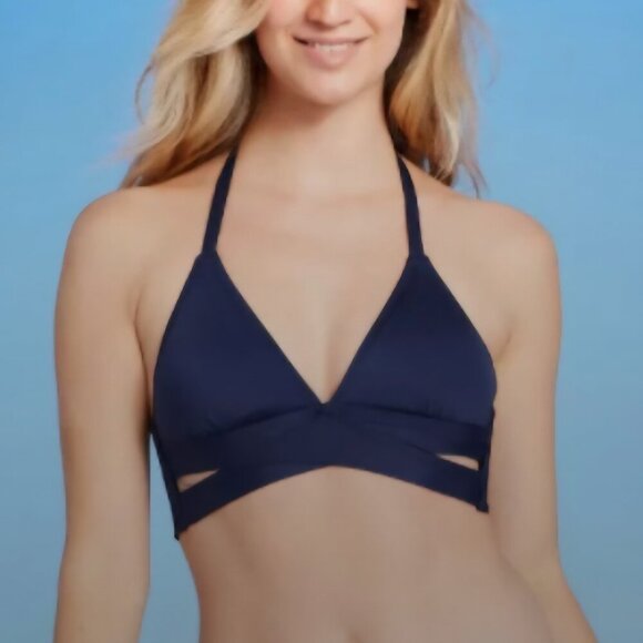 Kona Sol Sexy Beach Pool blue swimsuit Bikini set halter top classic bottom M - Picture 1 of 8